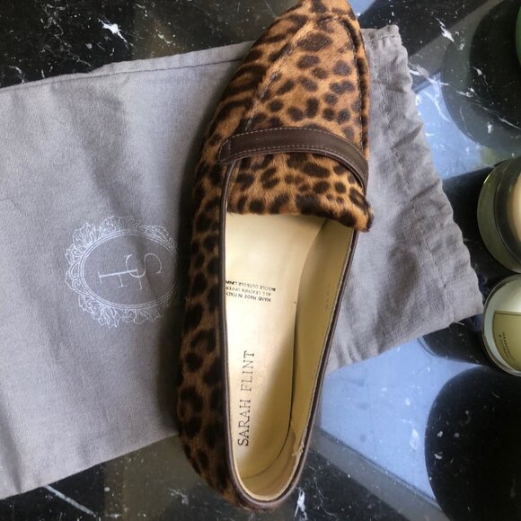 Sarah Flint Chocolate Leopard Calf Print Loafers Size 39 - Picture 6 of 6